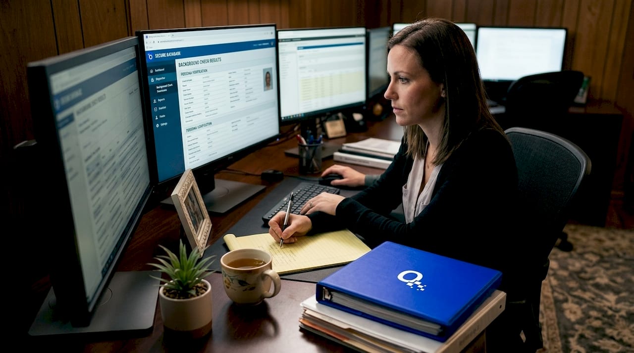 Dispatcher reviewing digital screening records at workstation