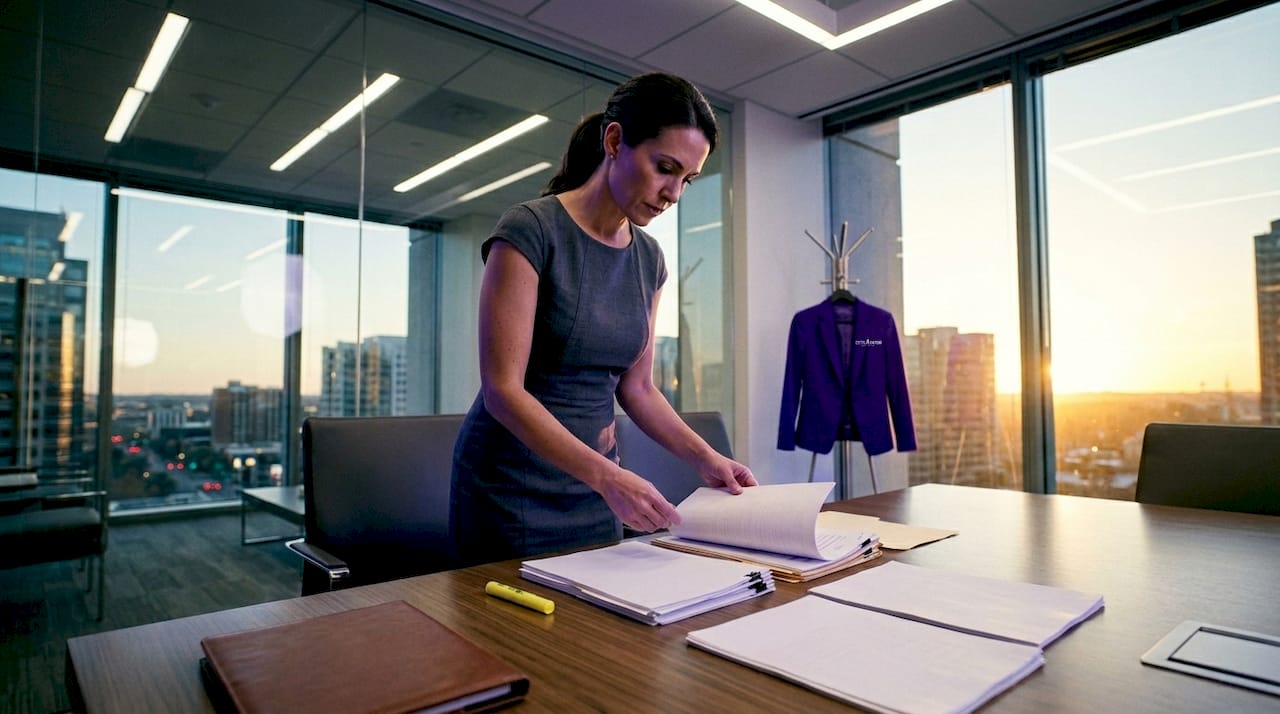Lawyer reviewing legal marketing compliance documents