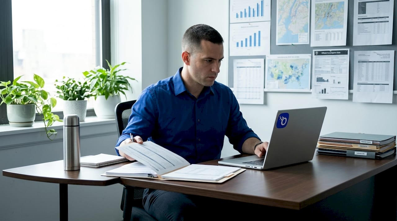 Analyst cross-references records for background check