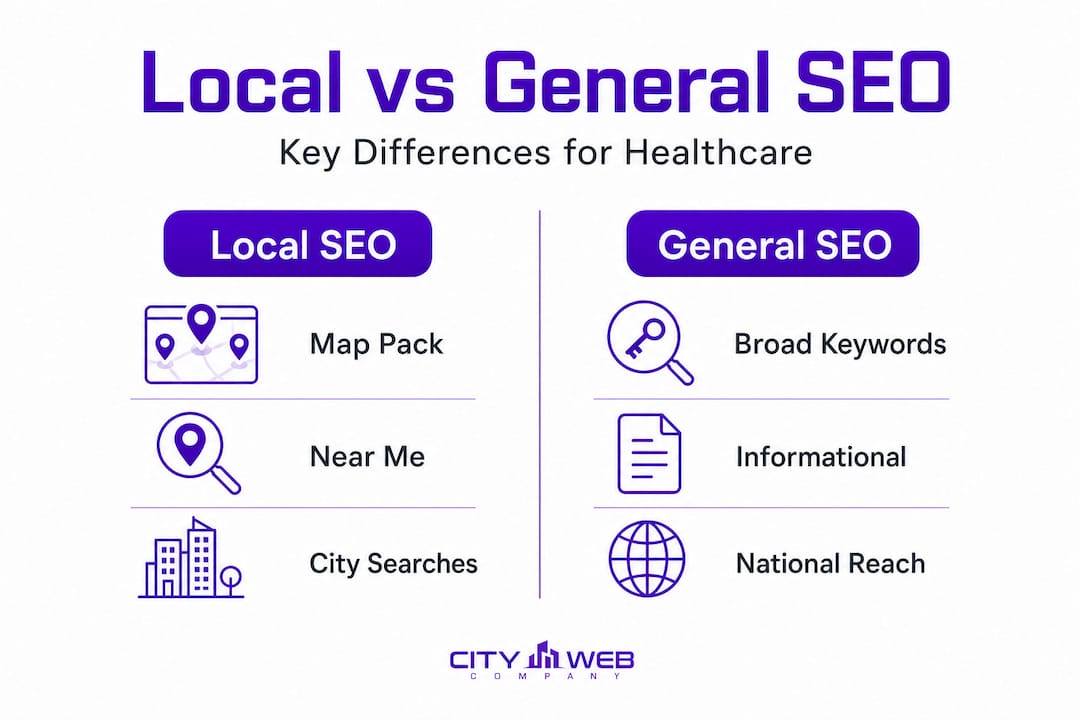Infographic comparing local and general SEO factors