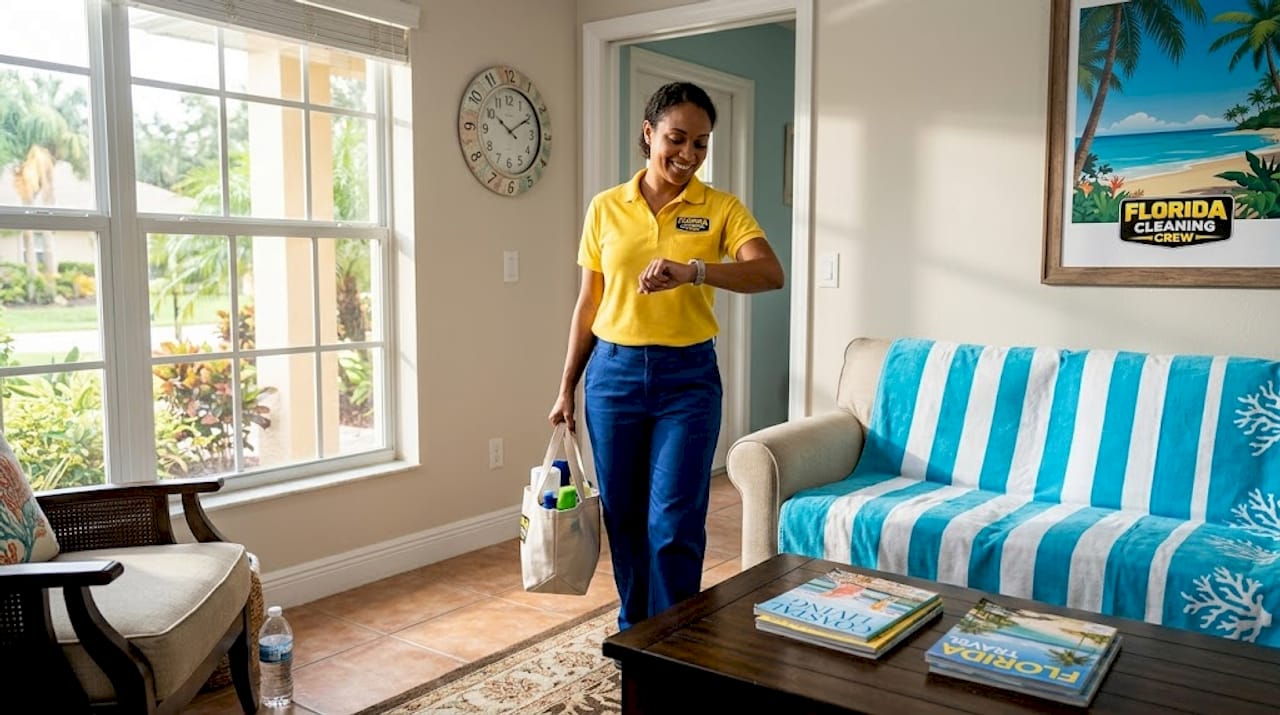 Cleaner arriving for flexible window appointment