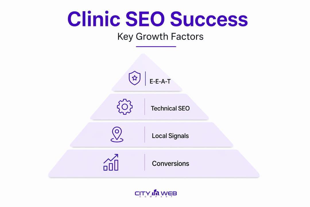 Clinic SEO key growth factors hierarchy