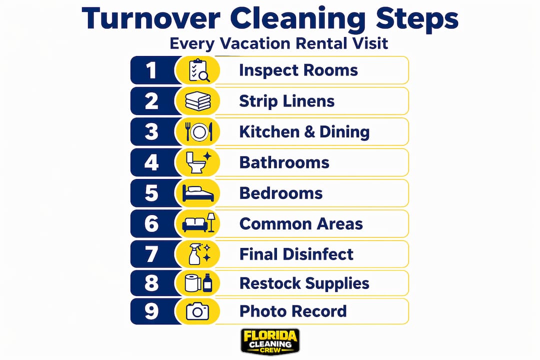 Infographic showing vacation rental cleaning workflow steps