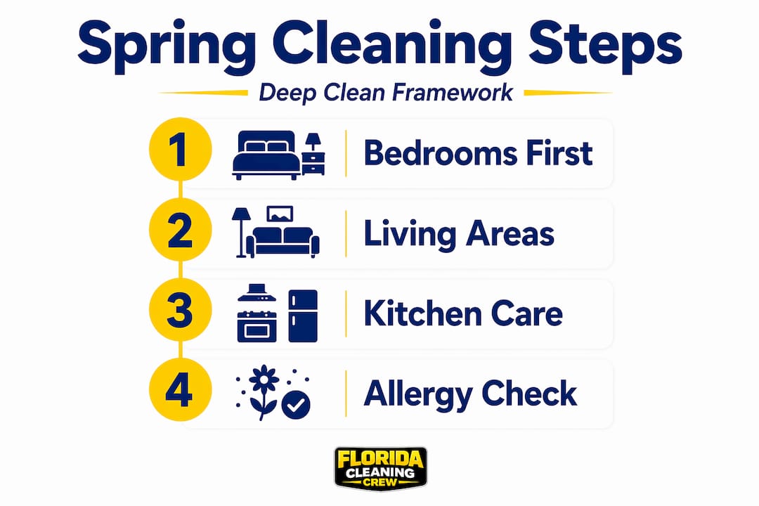 Infographic room by room spring cleaning steps