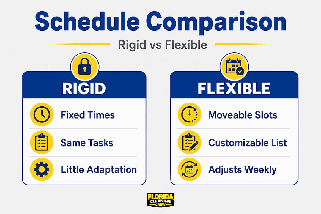 Infographic contrasting flexible and rigid schedules