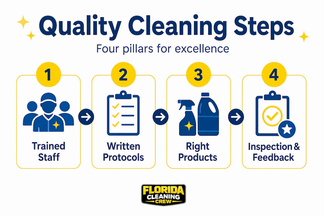 Infographic with four steps of quality cleaning