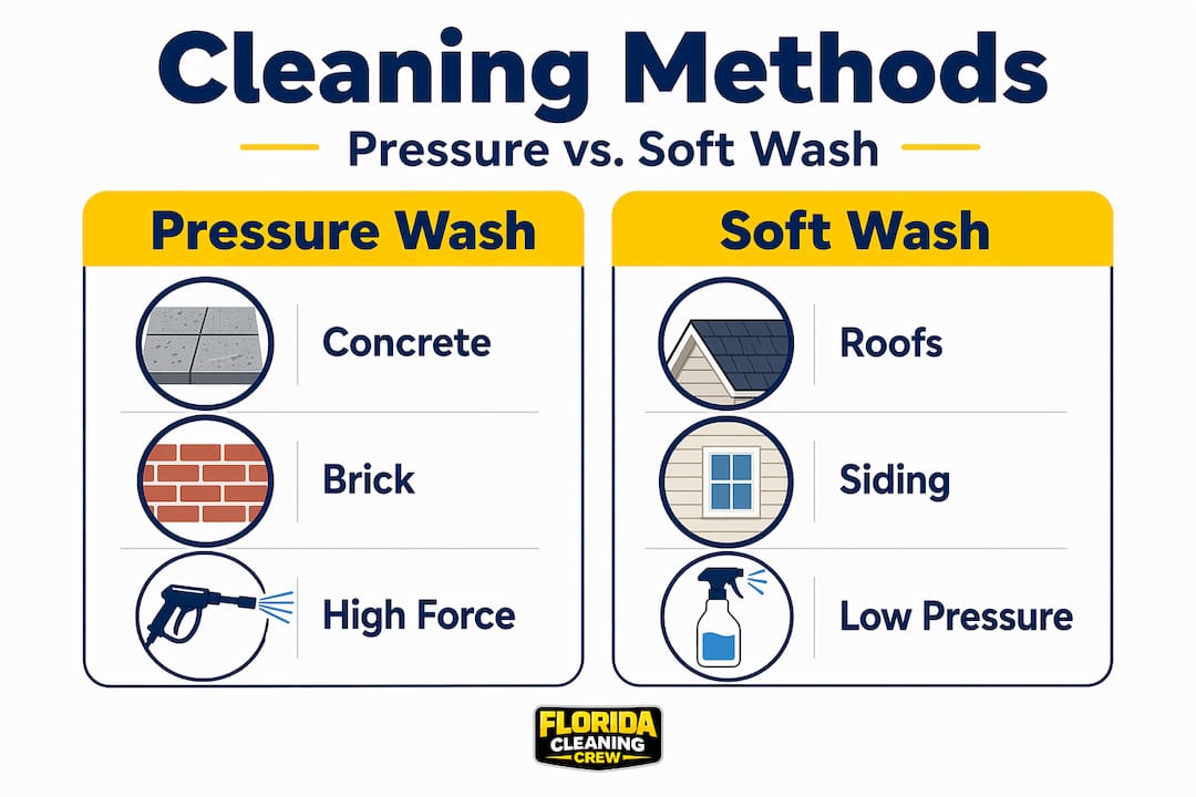 Infographic comparing pressure and soft wash methods