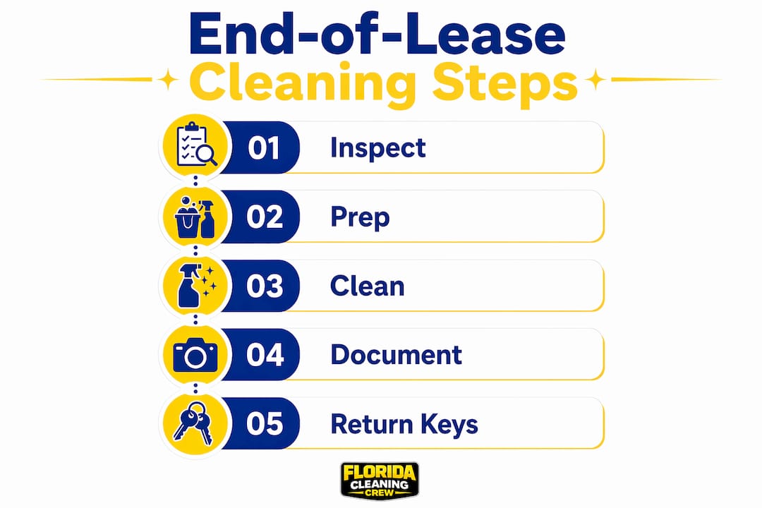 Infographic outlining five end-of-lease cleaning steps