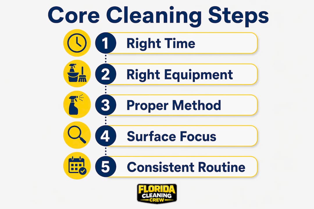 Infographic showing core cleaning steps for health