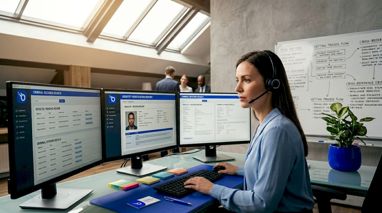 Background check specialist verifying criminal records