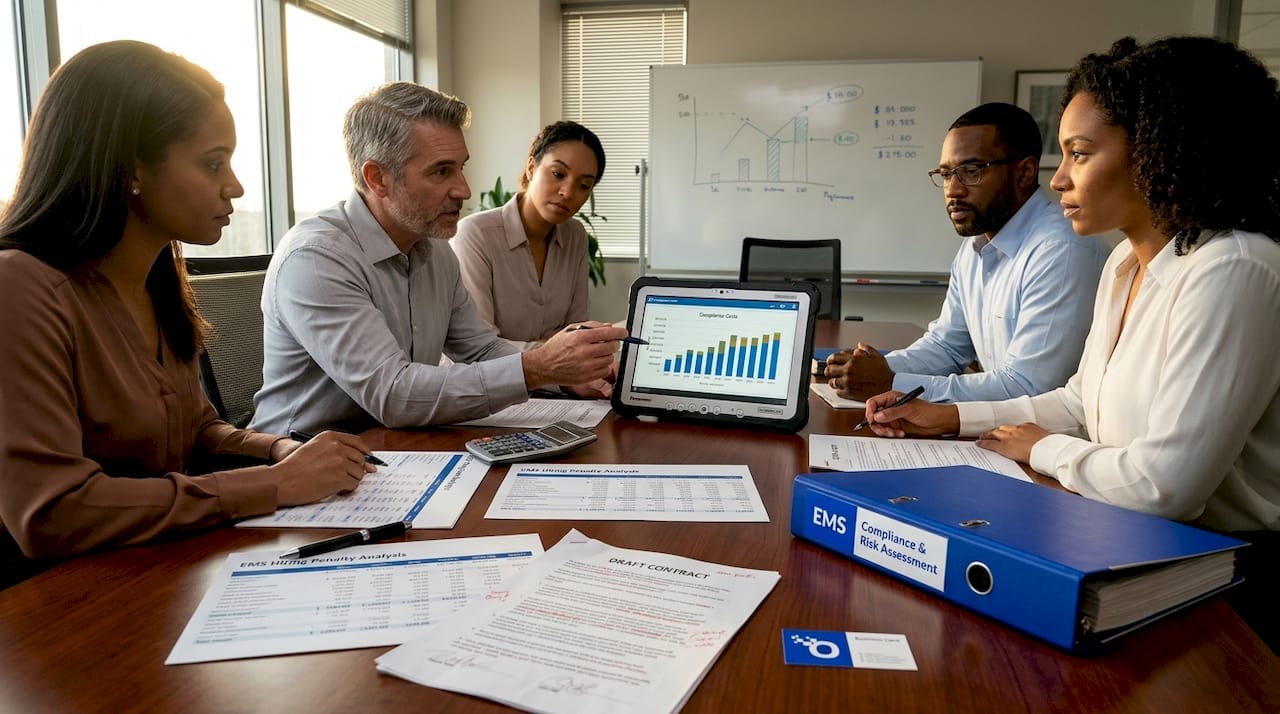 Meeting discussing EMS financial compliance risks