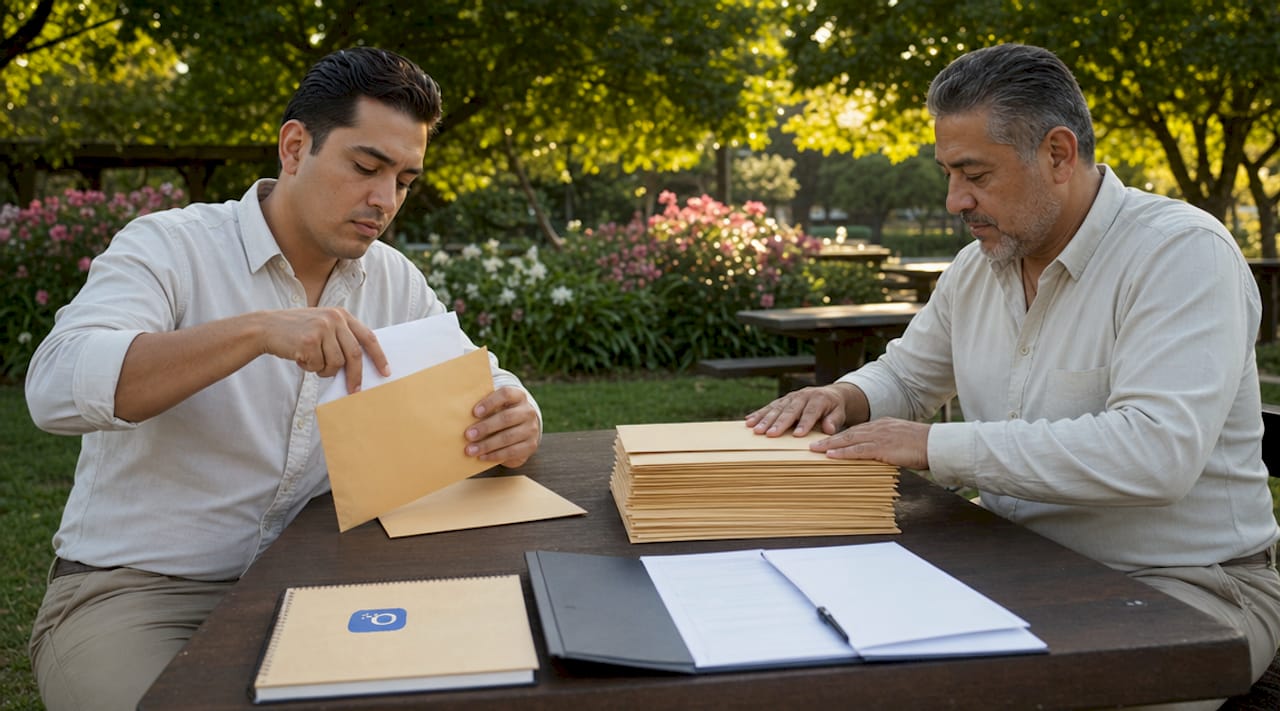 HR staff assembling compliance packets on table
