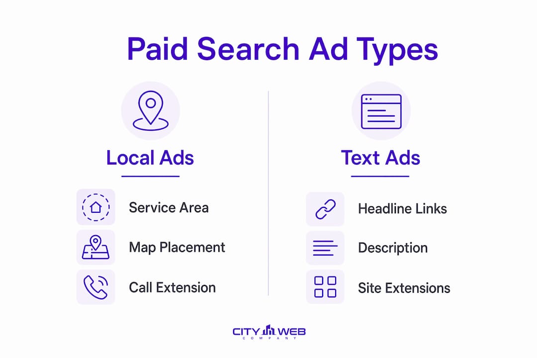 Infographic comparing local ads and text ads in paid search