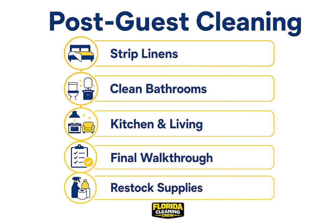 Infographic showing steps for post-guest cleaning process