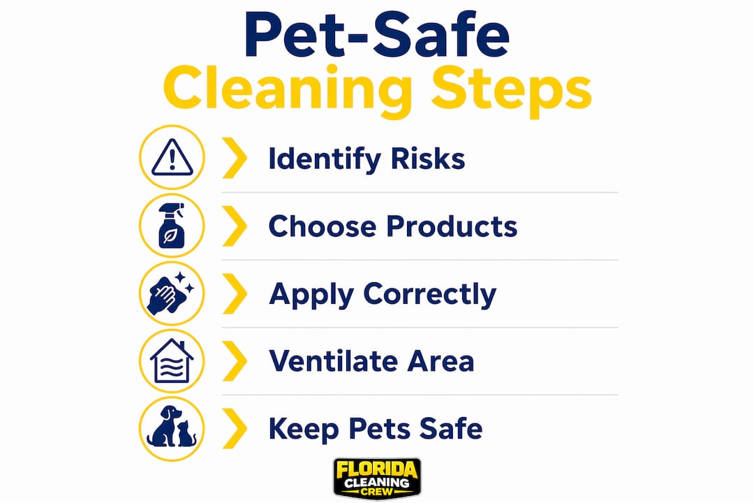 Infographic showing pet-safe cleaning steps