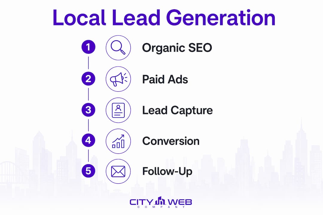 Infographic illustrating local lead generation steps