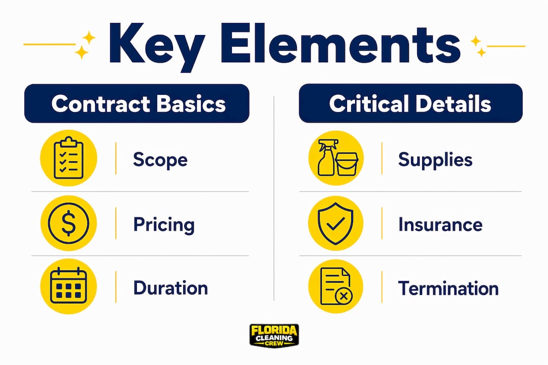 Infographic comparing cleaning contract basics and critical details