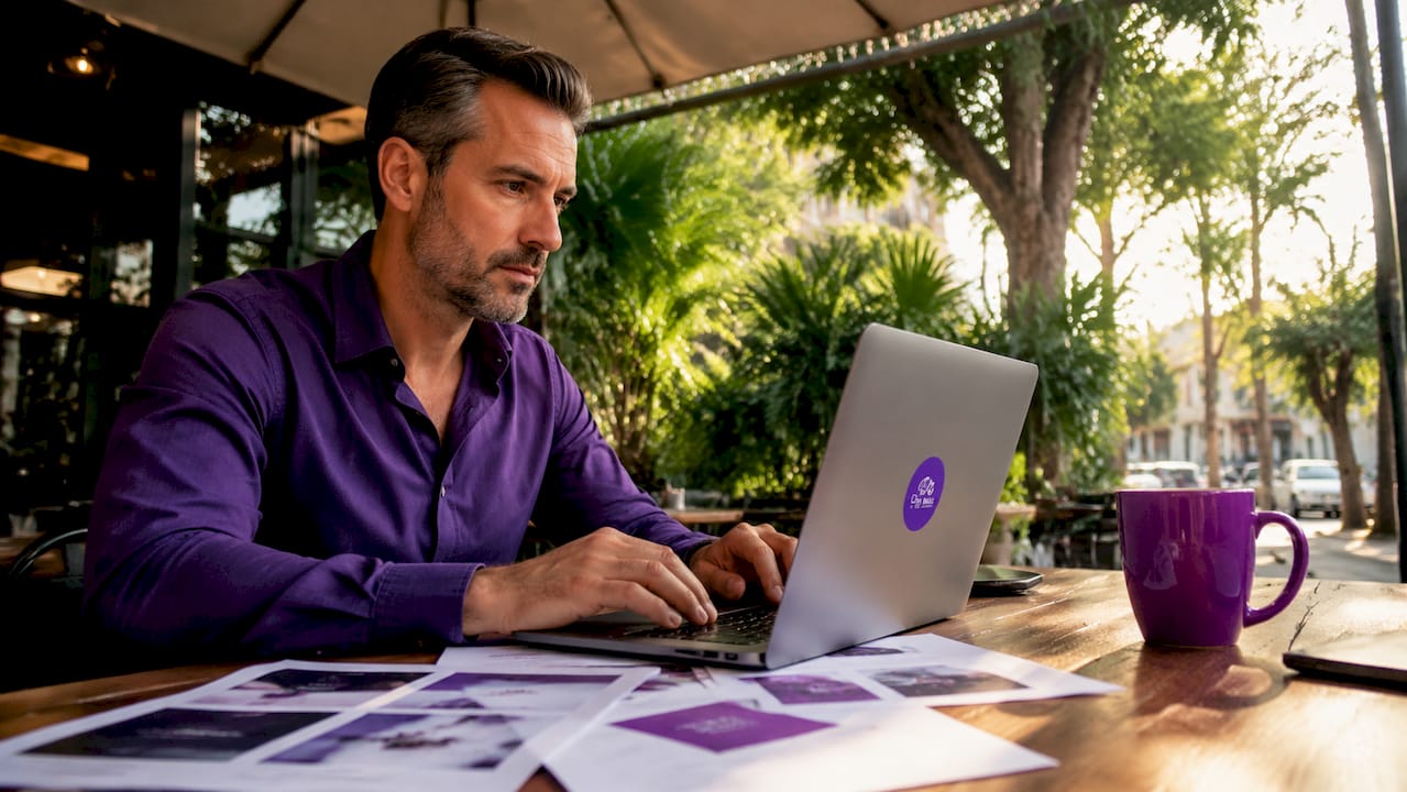 Small business owner typing on laptop at home desk