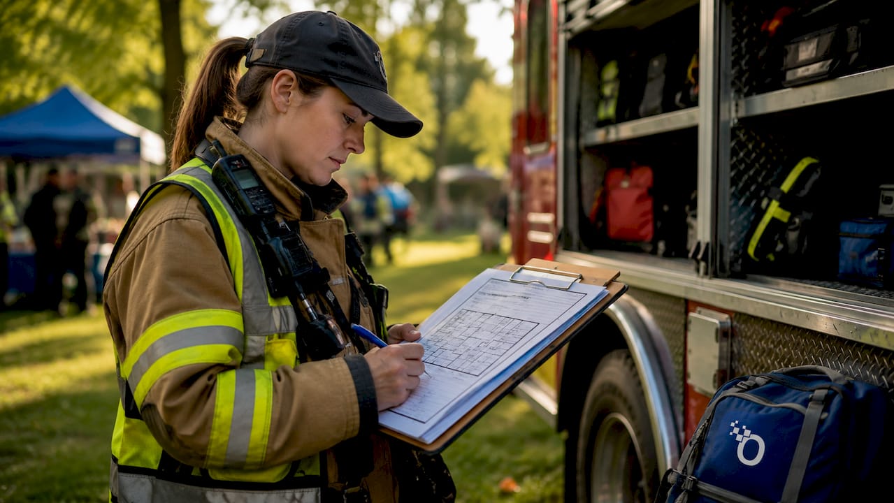 Firefighter notes on pre-fire planning clipboard