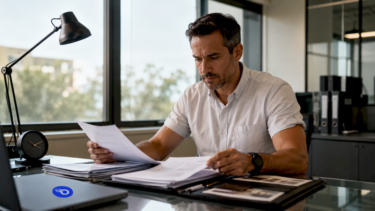 Hands reviewing job applications in office