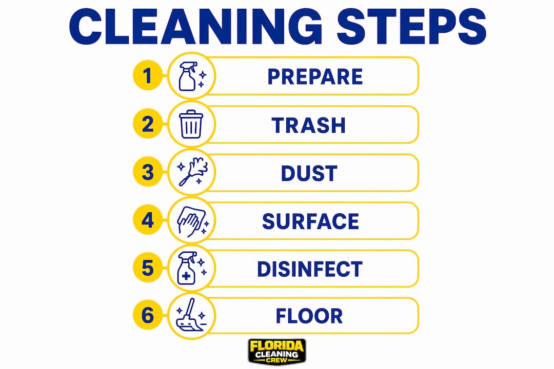 Infographic illustrating cleaning process step-by-step