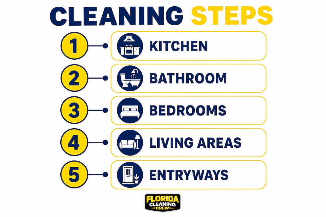 Infographic with step-by-step property cleaning stages