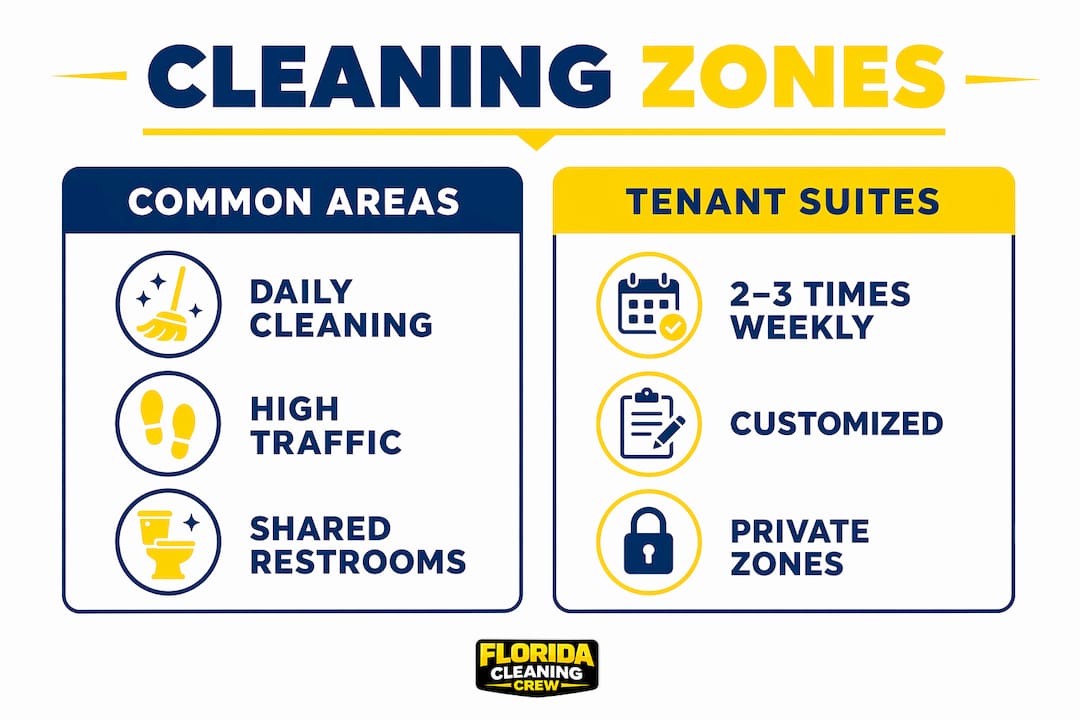 Infographic comparing common area and tenant suite cleaning
