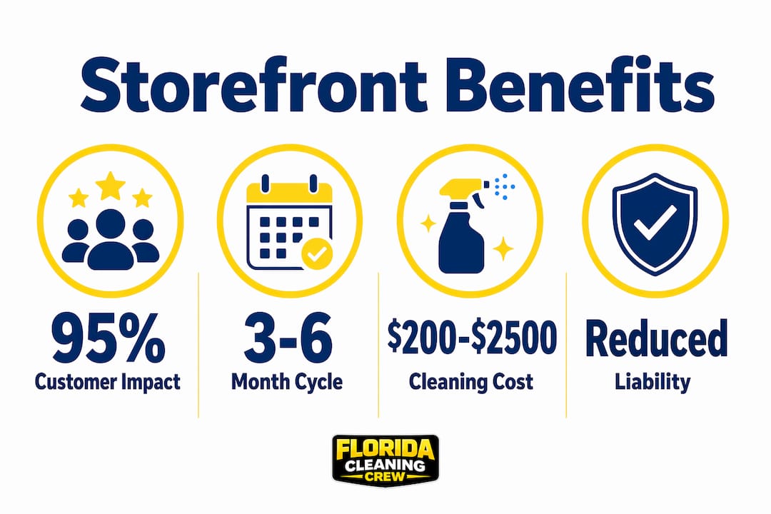 Infographic showing benefits of storefront pressure washing with key stats