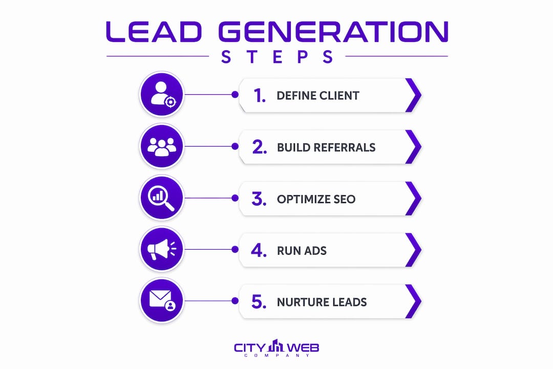 Infographic showing lead generation process steps