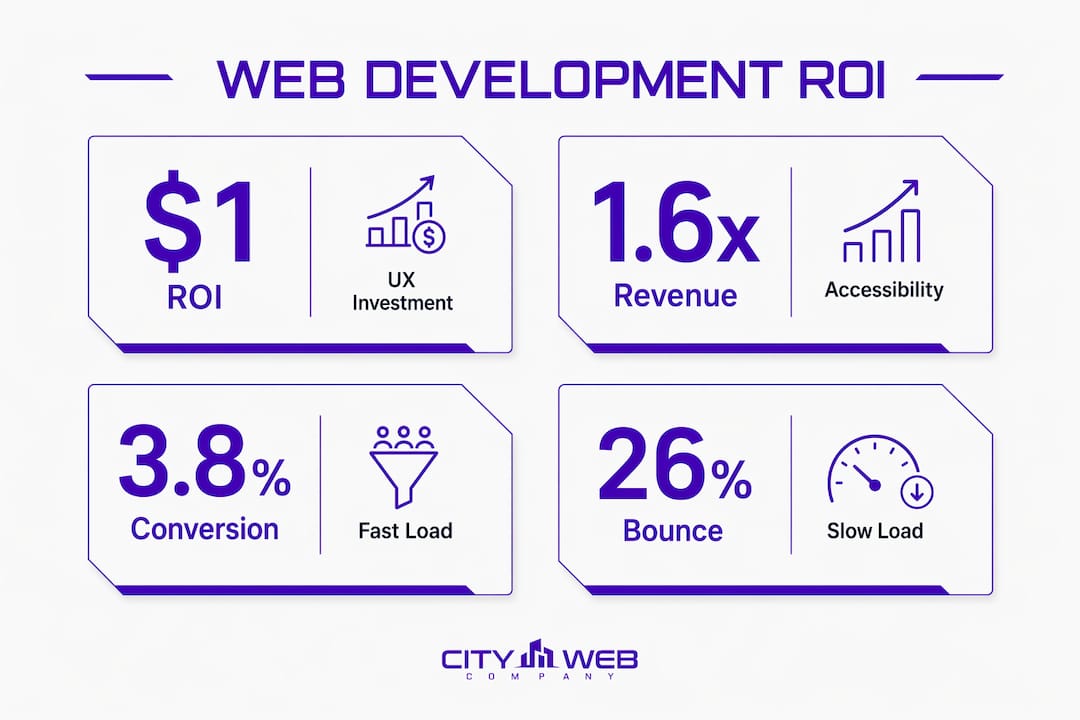 Infographic showing web development ROI statistics