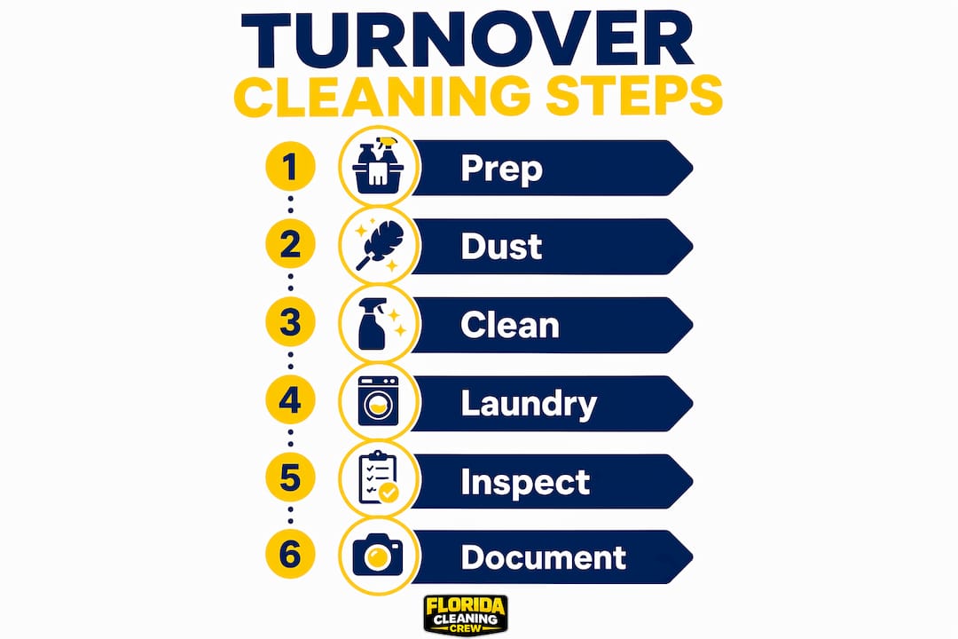 Infographic showing Airbnb turnover cleaning steps