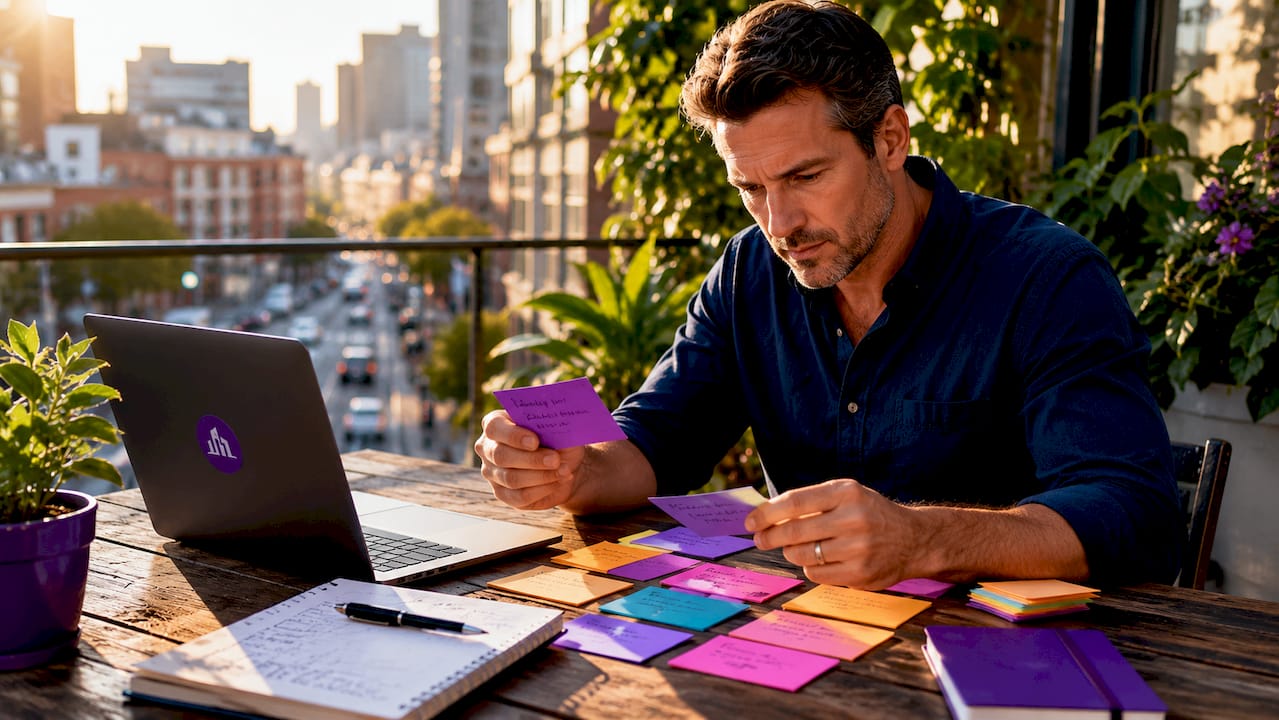Hands organizing lead generation index cards
