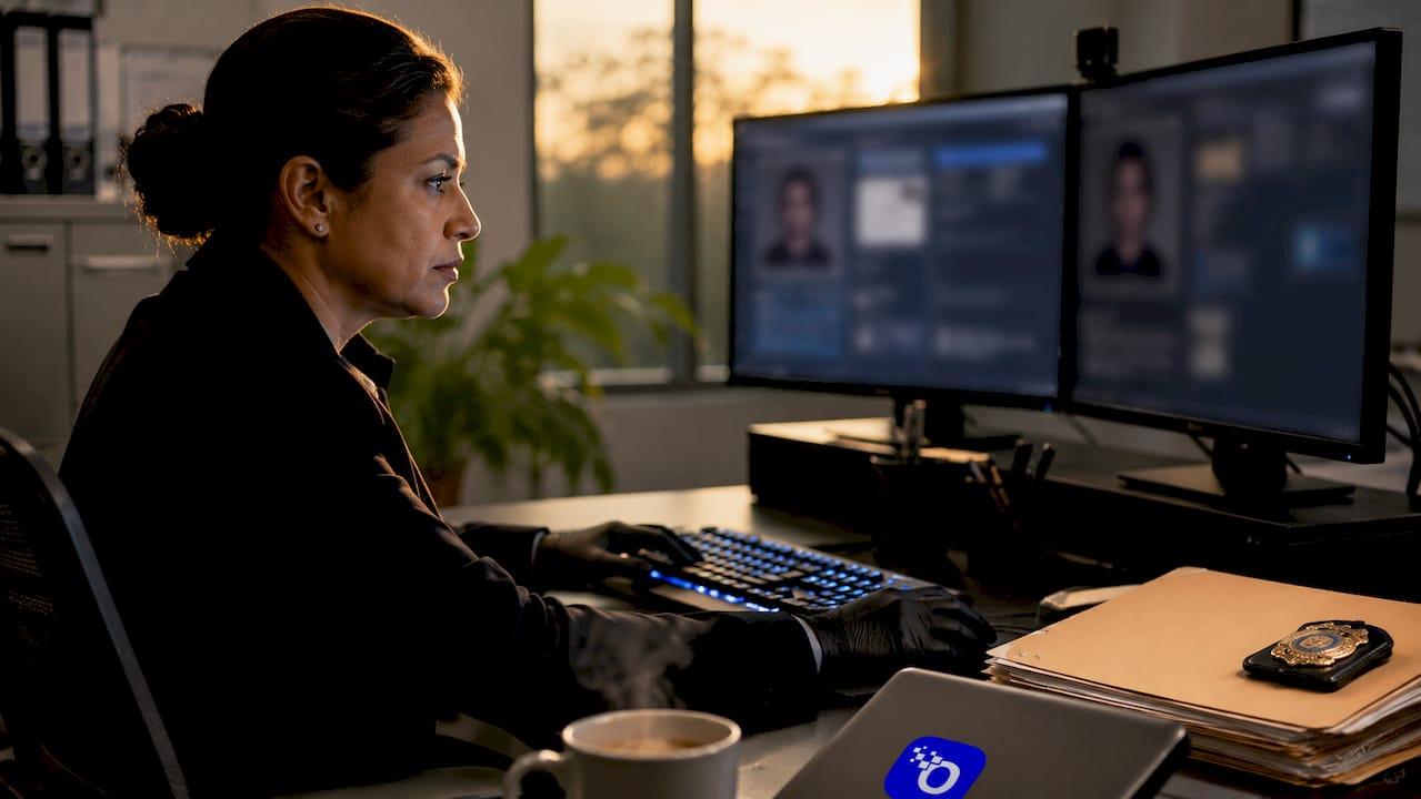Close-up of workforce background check computer setup