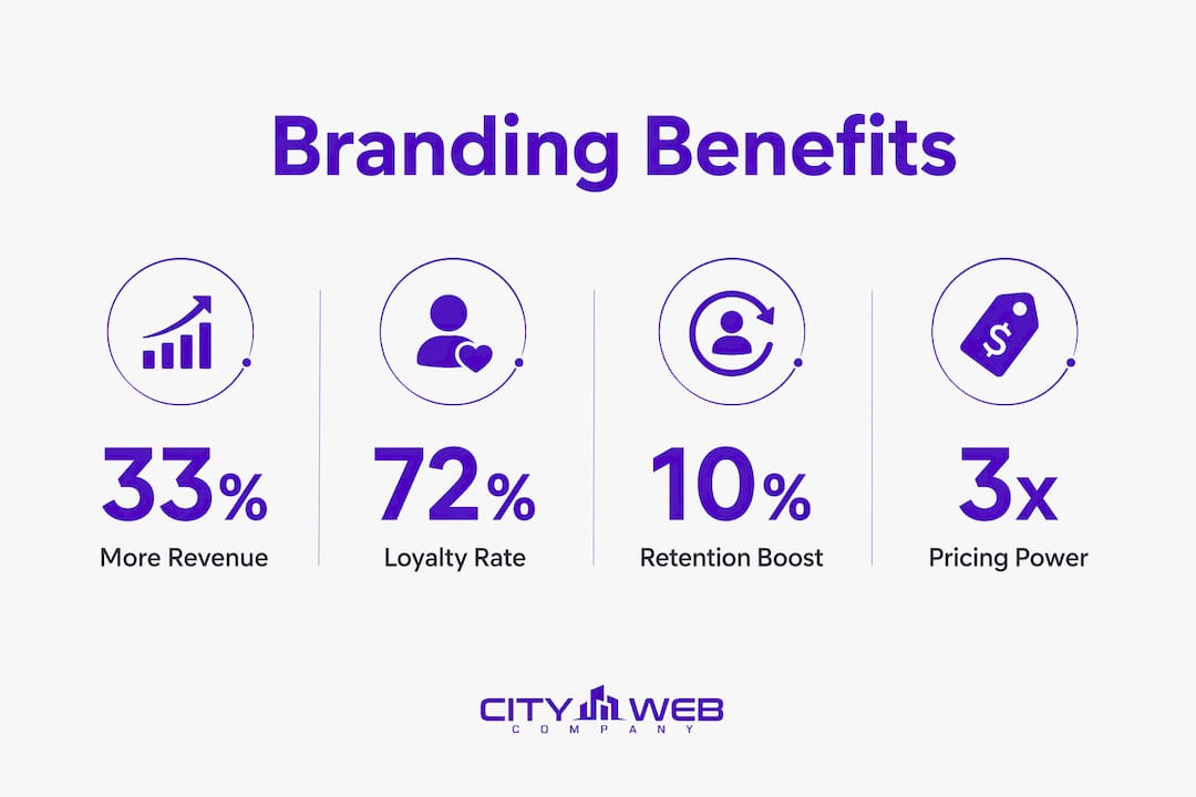 Infographic showing key measurable business benefits of branding