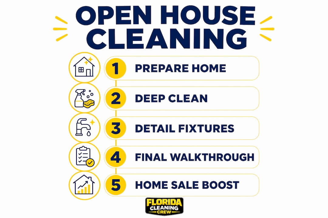 Infographic outlining open house cleaning steps and benefits