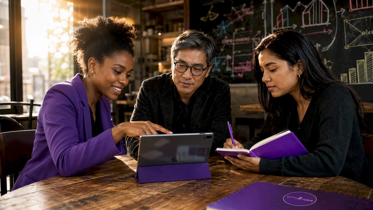 Marketing team collaborating on digital business growth