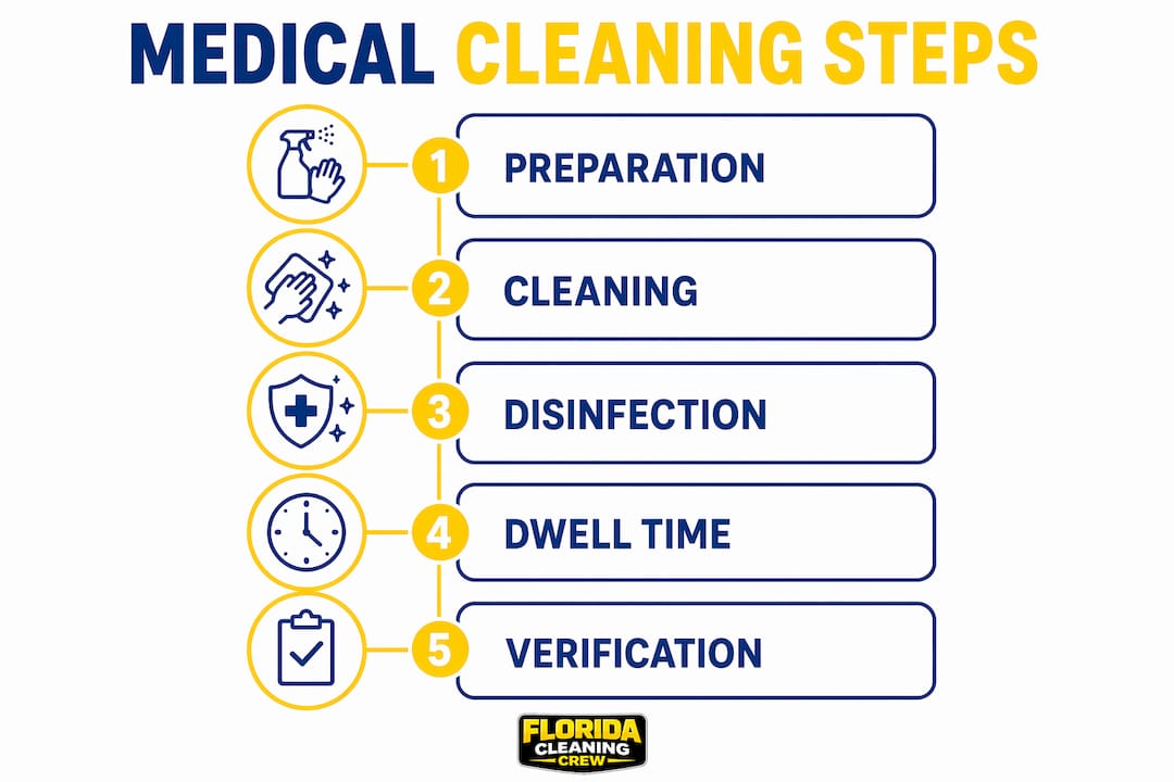Infographic illustrating medical office cleaning process steps