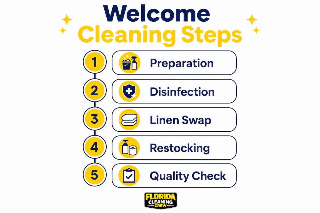 Infographic showing five steps of welcome cleaning process