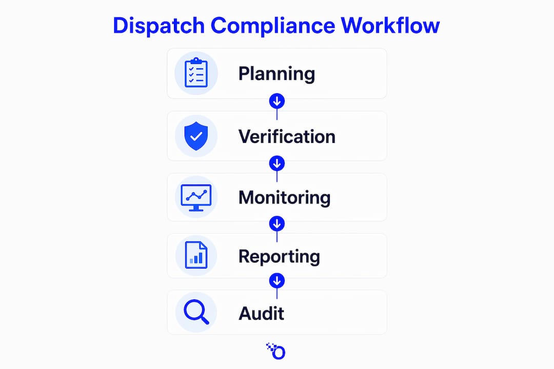 Infographic illustrating dispatch compliance workflow steps