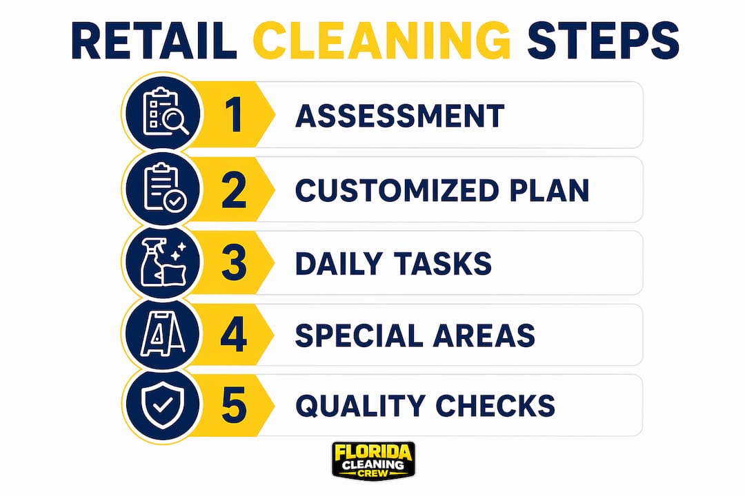 Infographic outlining retail cleaning service steps