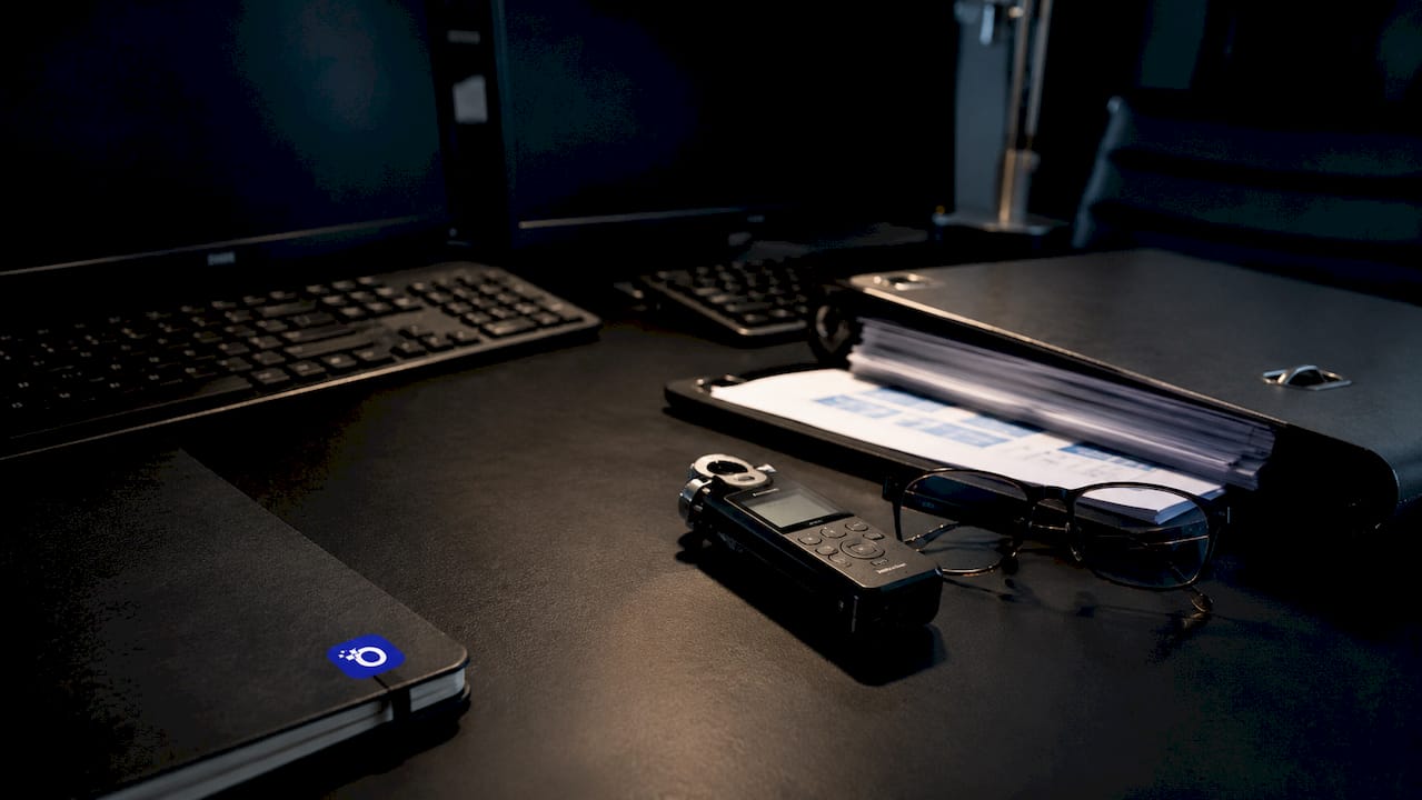 High-tech public safety data analysis workstation overhead