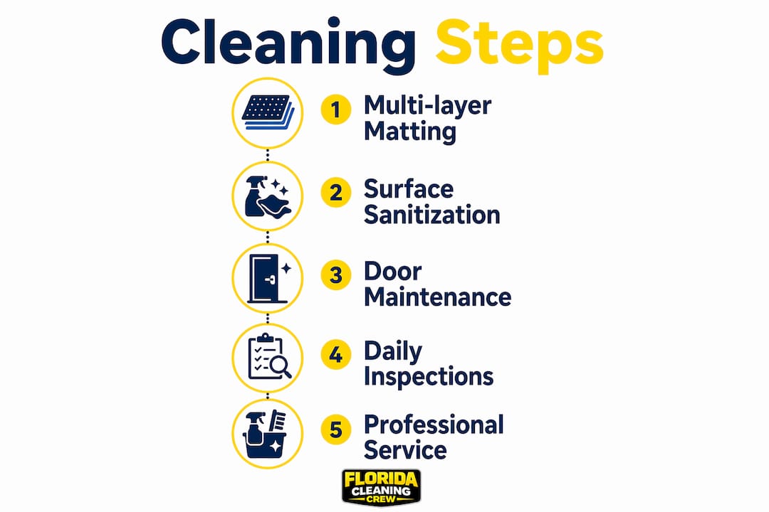 Infographic outlining five key commercial entrance cleaning steps