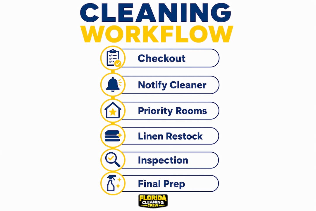 Infographic showing same-day rental cleaning workflow steps
