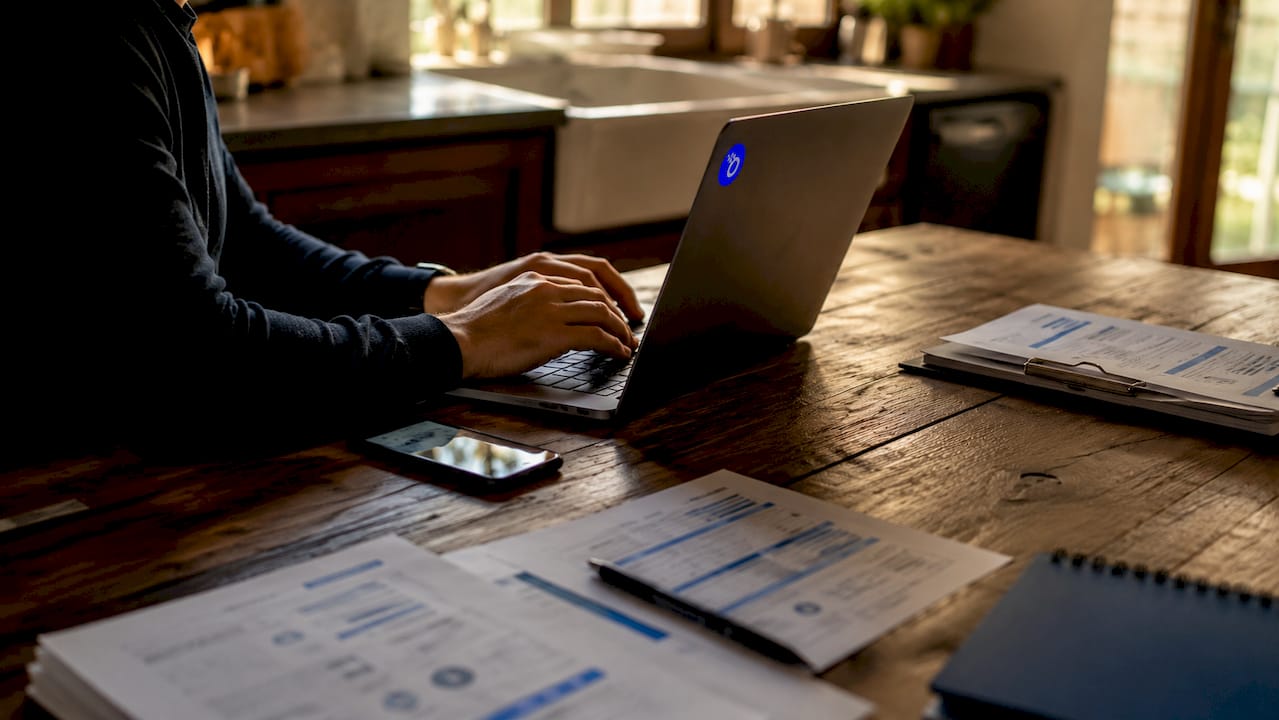Hands auditing multi-factor authentication on laptop