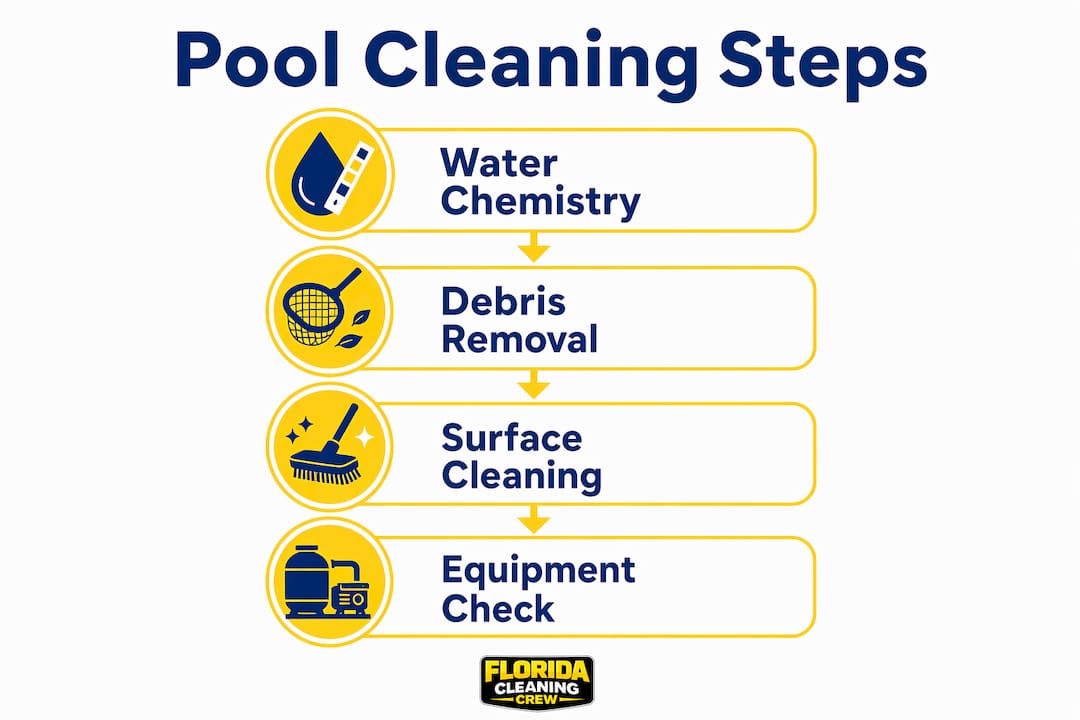 Infographic showing essential pool cleaning steps