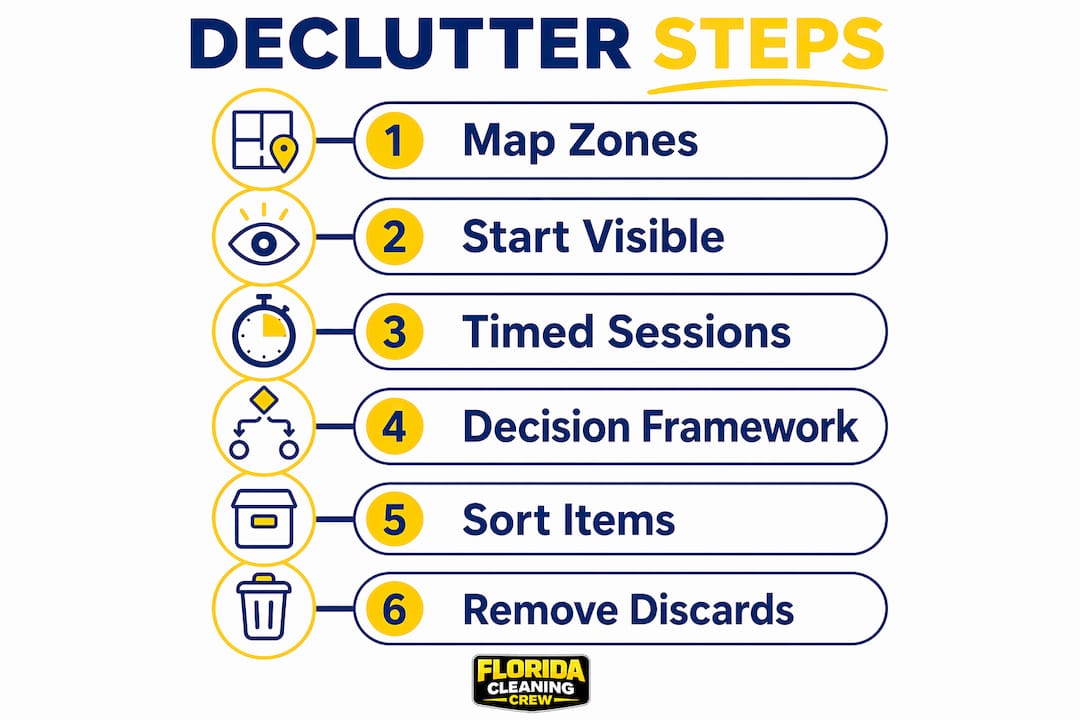 Infographic showing step-by-step decluttering process