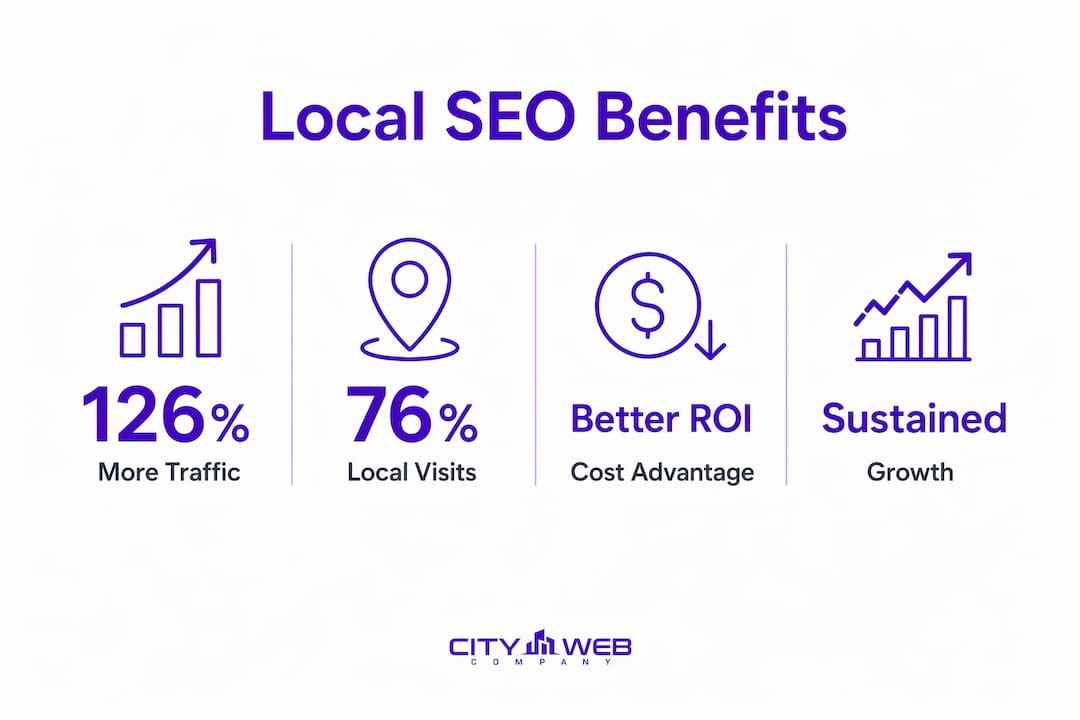 Infographic displaying key local SEO statistics and benefits