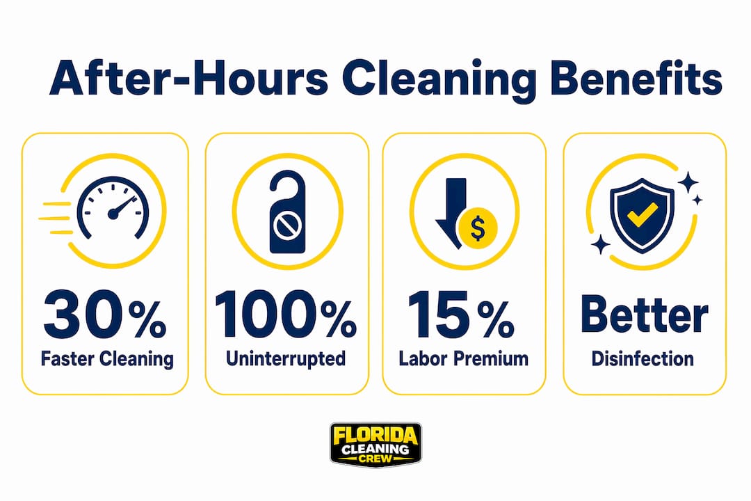 Infographic showing after-hours cleaning benefits and stats