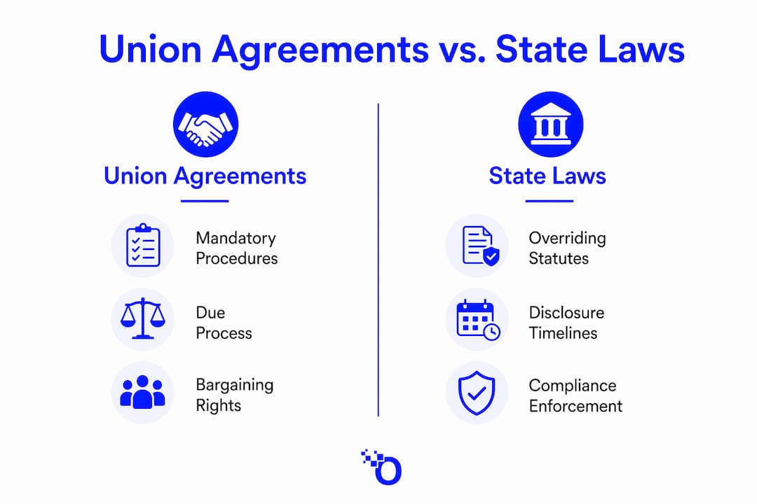 Infographic comparing union agreements and state laws