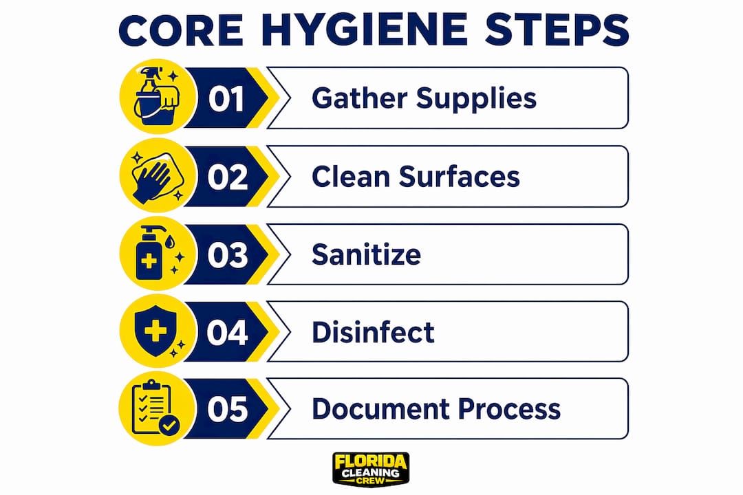 Infographic outlining core hygiene cleaning steps